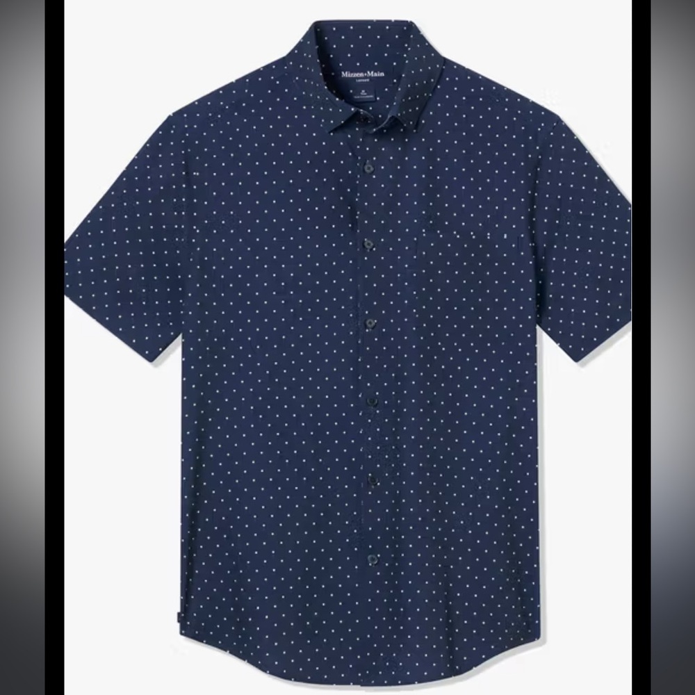 Mizzen + Main Short Sleeve Navy Polka Dot
